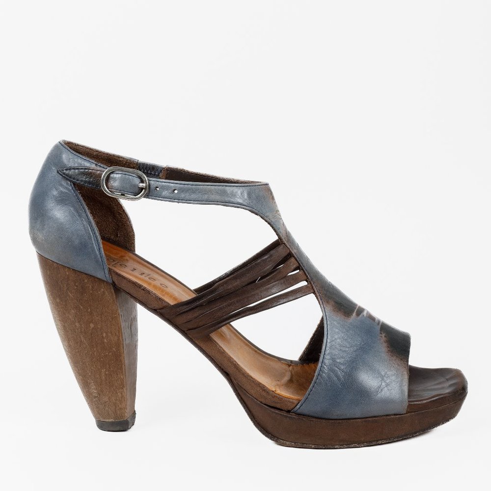 Coclico Abstract Blue Wood Heel Sandals